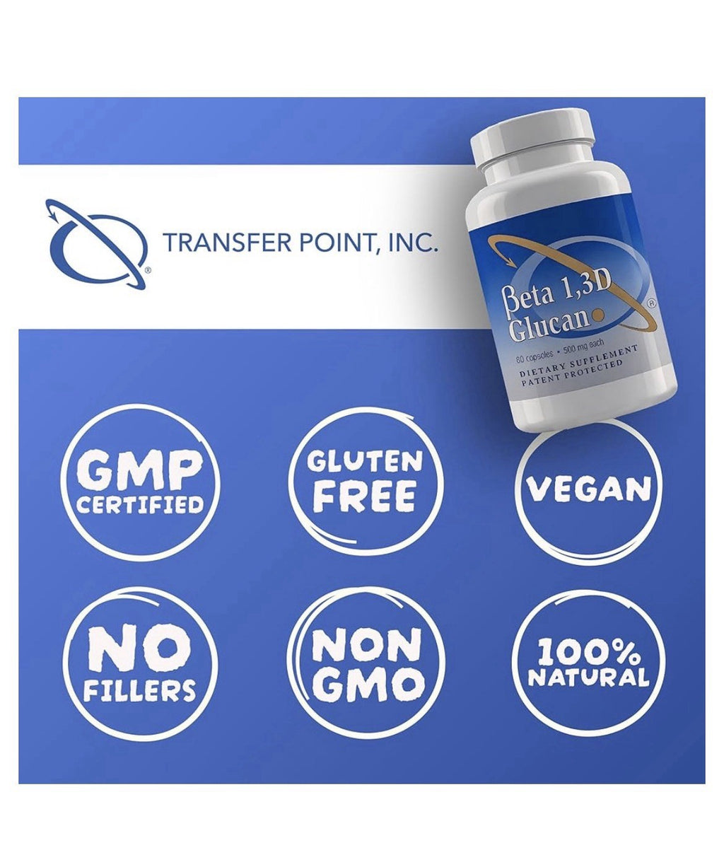 Transfer Point Beta 1,3D Glucan Immune Support 500 mg Dietary Supplement 60 Caps