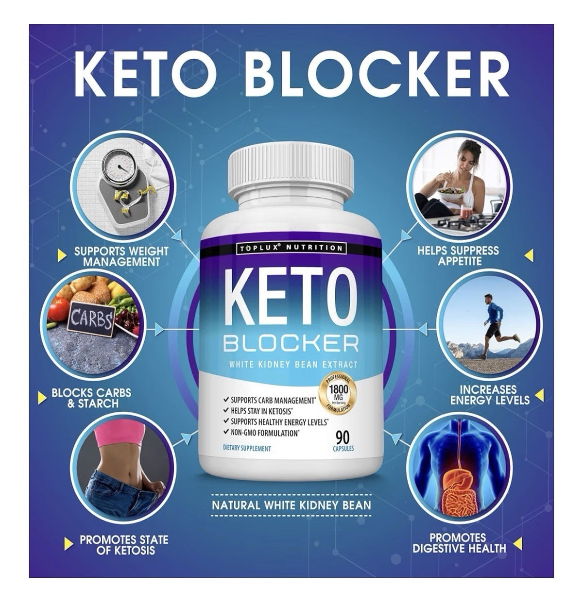 Toplux Keto Blocker White Kidney Bean Extract Natural 1800 mg 2 Pack