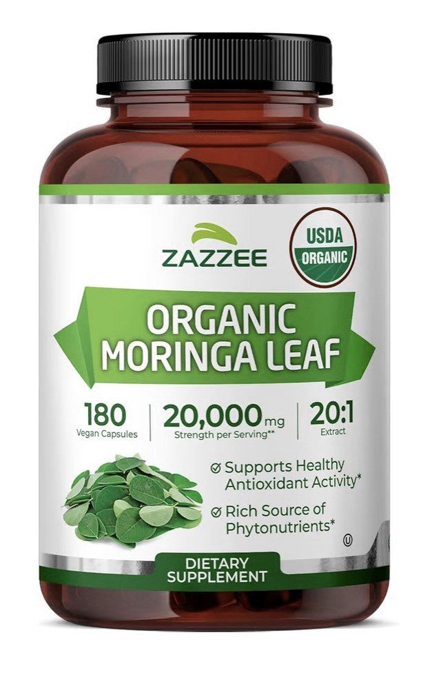 Zazzee Organic Moringa Leaf Antioxidant Rich Source of Phytonutrients 180capsule