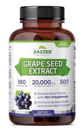 Zazzee Grape Seed Extract 95% Polyphenols Antioxidant Immune Support 180capsules