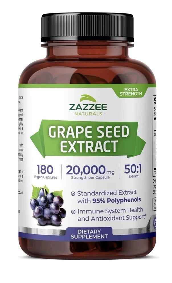 Zazzee Grape Seed Extract 95% Polyphenols Antioxidant Immune Support 180capsules