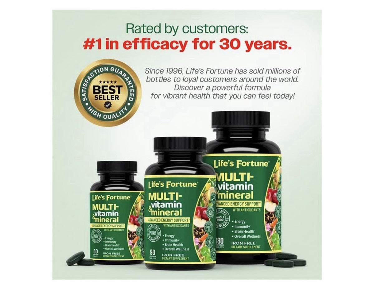 Life's Fortune Multivitamin Mineral Energy Immunity Brain Overall Wellness 90Tab