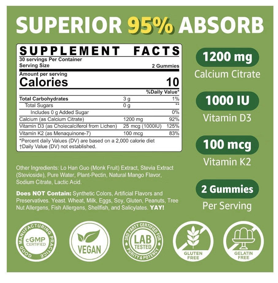 Nextdia Calcium Citrate Gummies with Vitamin D3 K2 For Women & Men 60 Gummies