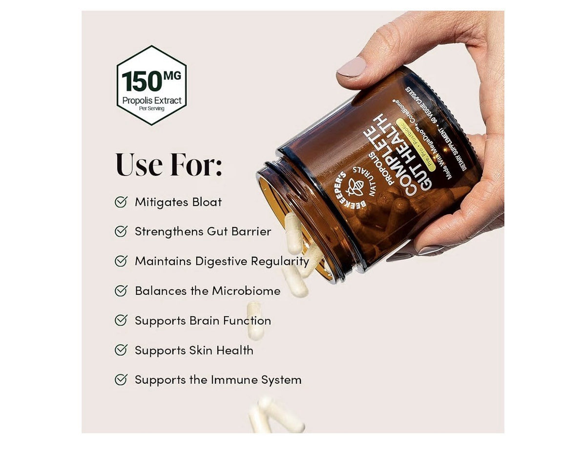 Beekeeper's Naturals Complete GutHealth Propolis 3inl PrebioticProbiotic 60cap