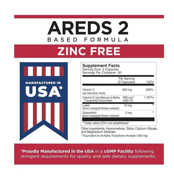 Viteyes AREDS 2 Zinc Free Macular Support Allergen Free Eye Vision Health 60caps