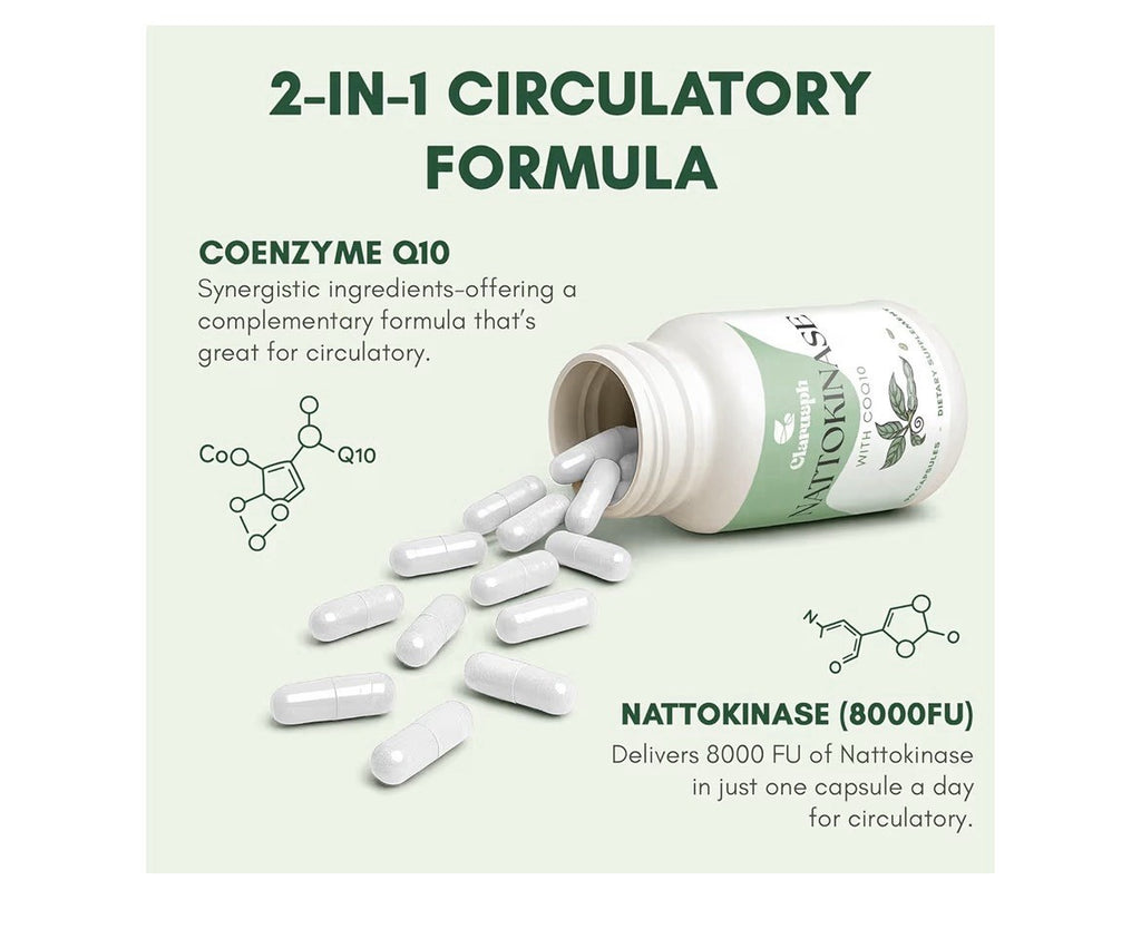 Clarusph Nattokinase With CoQ10 Supplement Circulation Supplements 180 Capsules