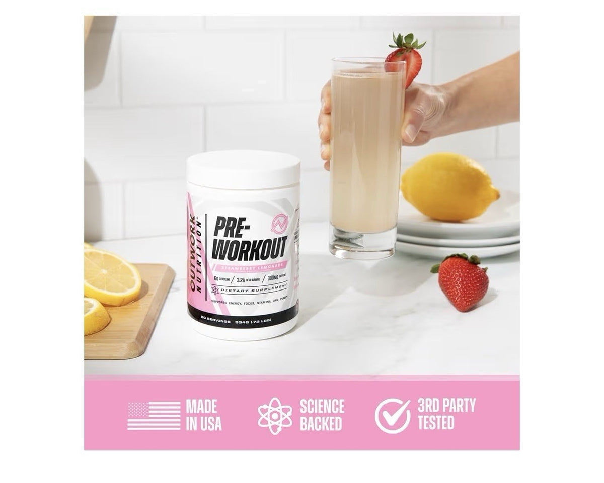 Outwork Nutrition Preworkout Energy Focus Stamina And Pump Strawberry Lemonade