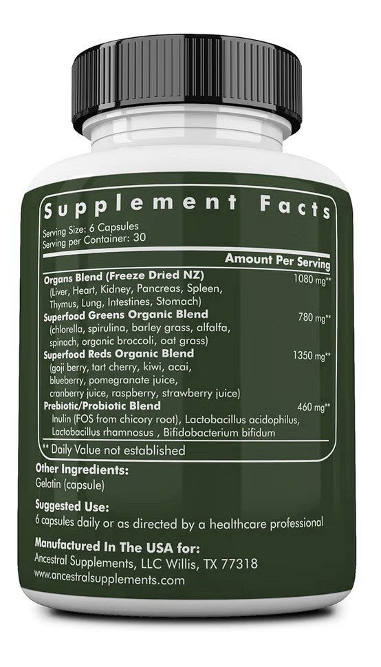 Ancestral Supplements Ancestral Greens Powder Capsules Organic Superfood 180caps