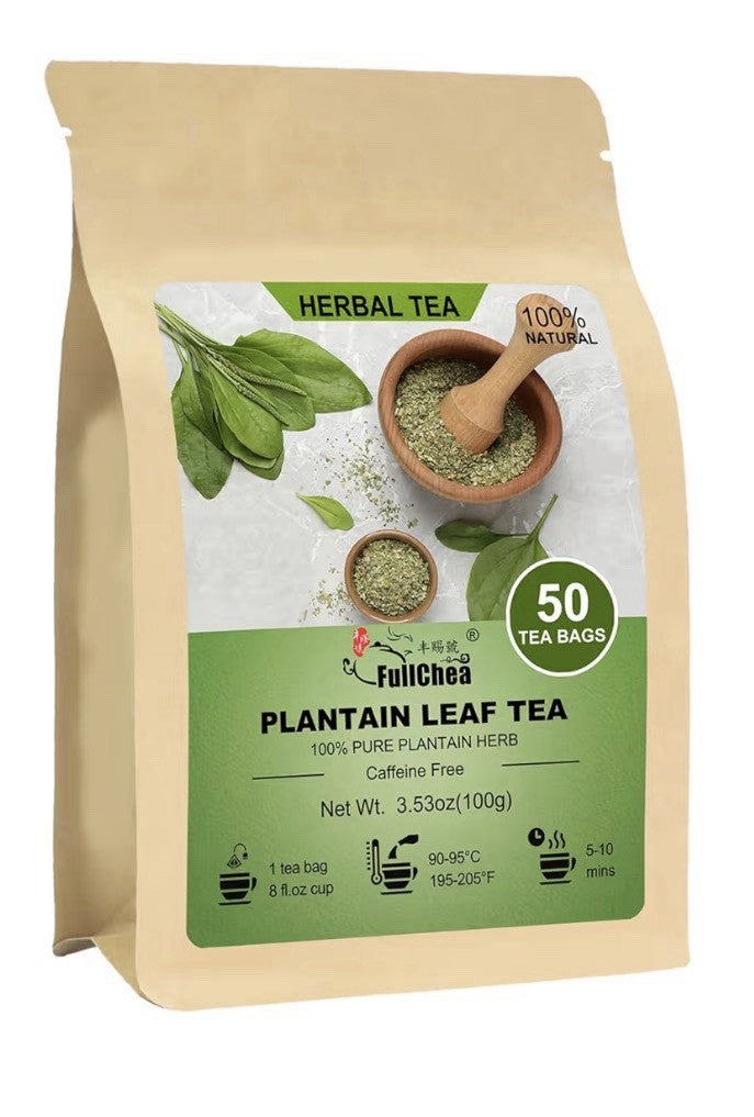 FullChea Plantain Leaf Tea Herbal Support Respiratory Boost Immunity 50 Tea Bags