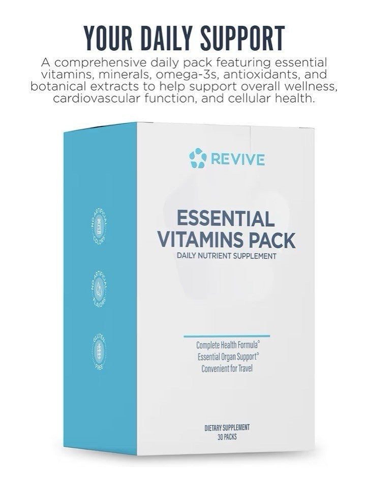Revive Essential Vitamins Pack Daily Nutrient Supplement For Men & Women 30Packs