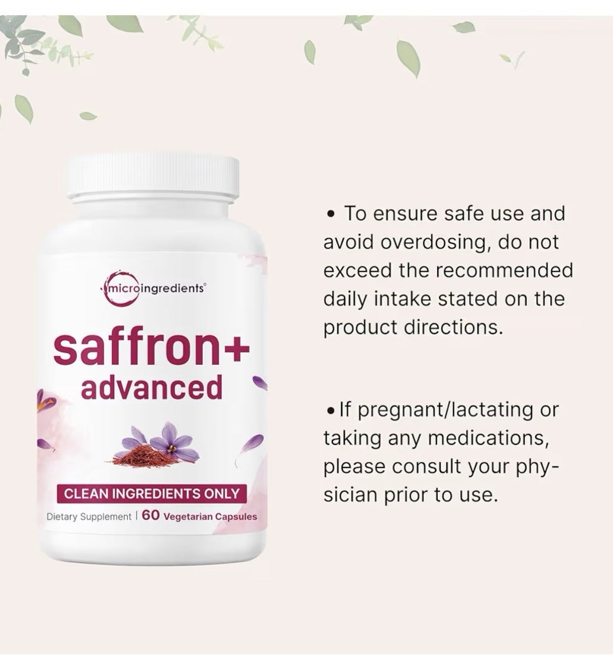 Micro Ingredients Saffron+ Advanced 88.5 mg Saffron Extract Per Serving 60 Caps