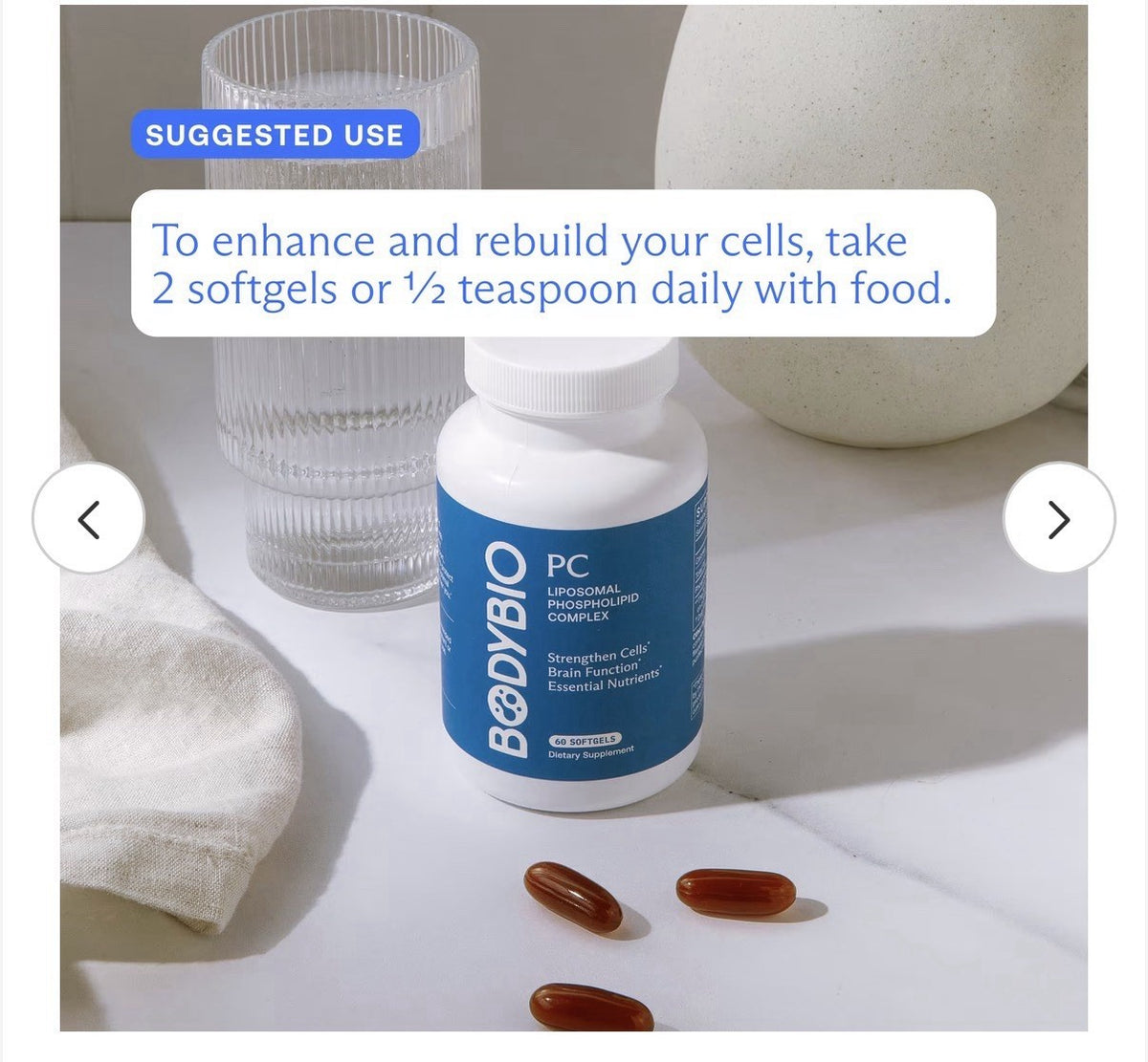 BodyBio PC Liposomal Phospholipid Complex Brain Health Mental Clarity 60 Softgel