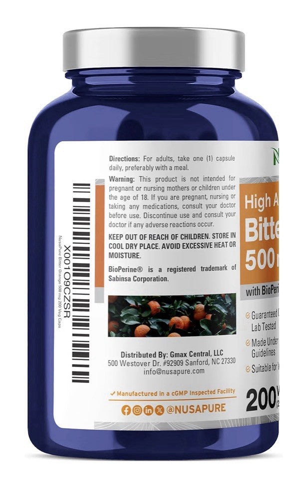 NusaPure Bitter Orange 500mg 200 Veg Capsules 200 Servings High Absorption
