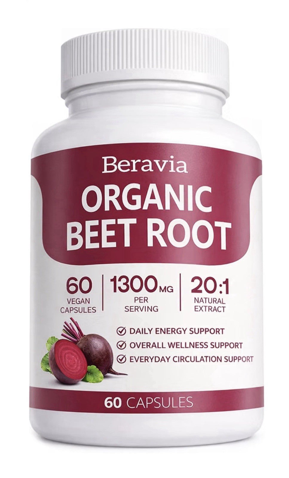 Beravia Organic Beet Root Circulation Support Overall Wellness Support 60capsule