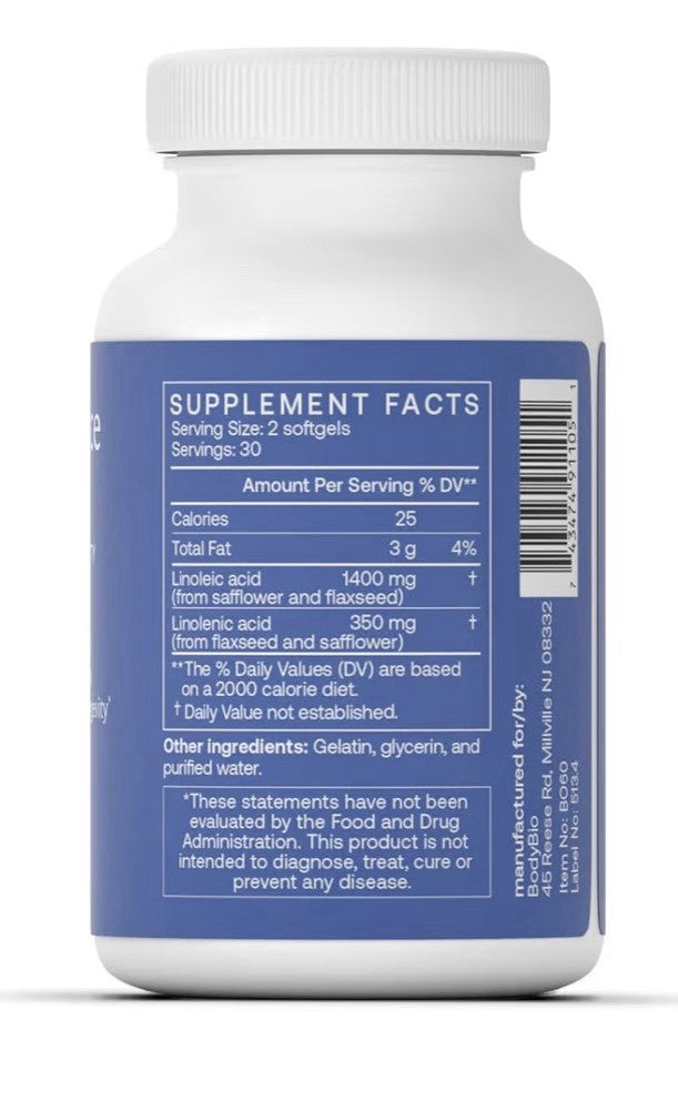 BodyBio Balance Oil Omega 3 & 6 Supplement Energize Cells Brain Longevity 60Sgel