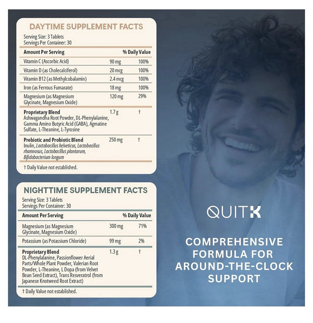 QUITK Withdrawal and Recovery Complex Day And Night Detox Support 90 Day Supply.