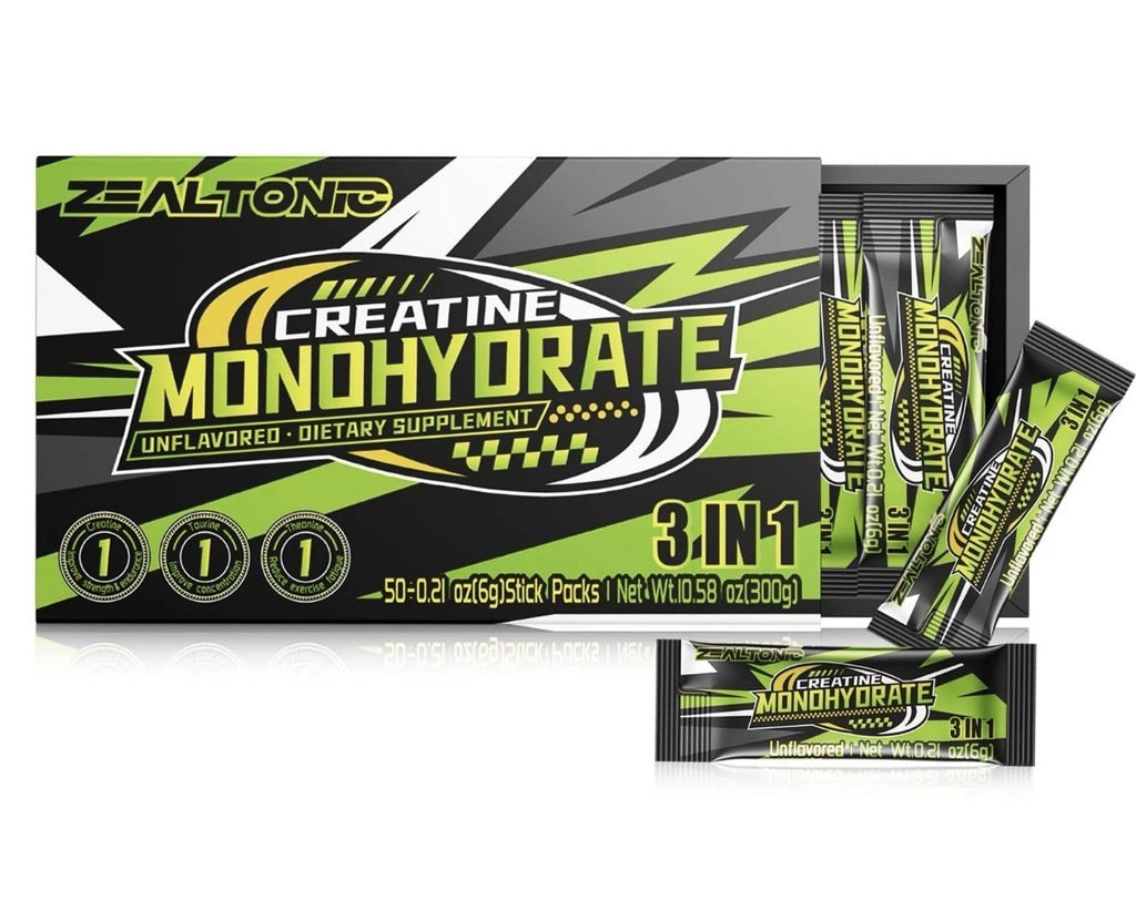 Zealtonic Creatine Monohydrate 5000mg 99.9% Micronized Powder 50 Stick 50serving
