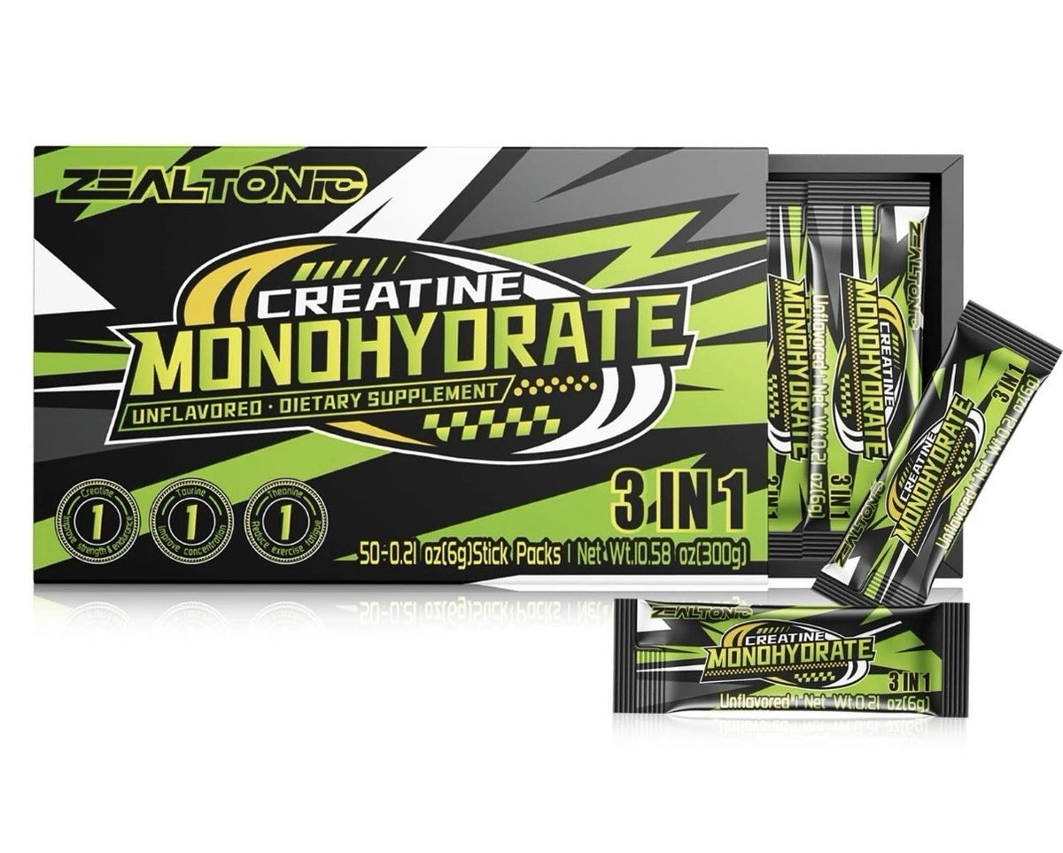 Zealtonic Creatine Monohydrate 5000mg 99.9% Micronized Powder 50 Stick 50serving