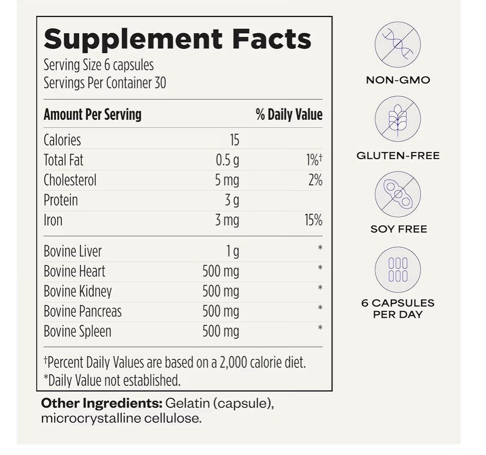 Suppgrade Labs Organs 101 Daily Vital Nutrient Support Grass-Fed Beef 180capsule