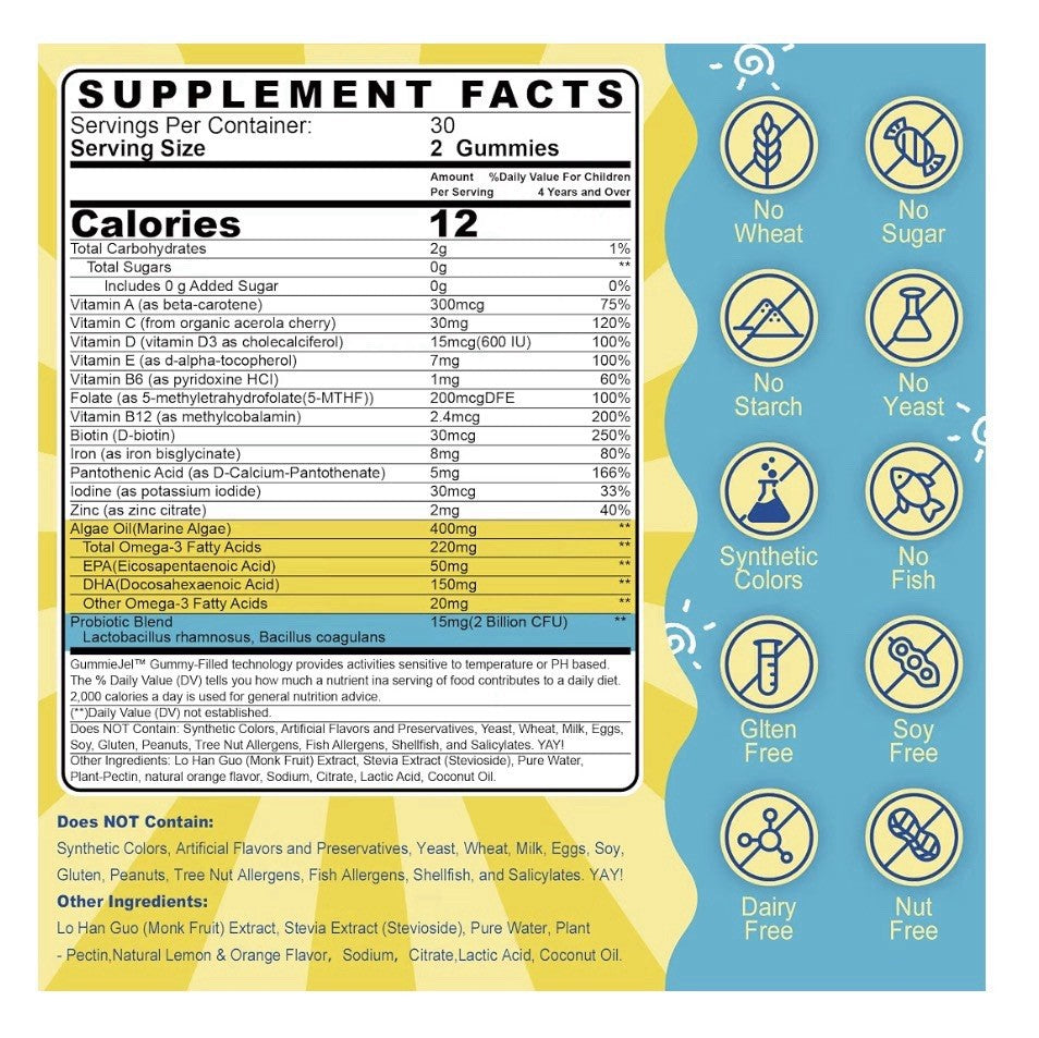 Nextdia Kids Multivitamin Age 4+ With Omega 3 Probiotics & Iron 2 Pack