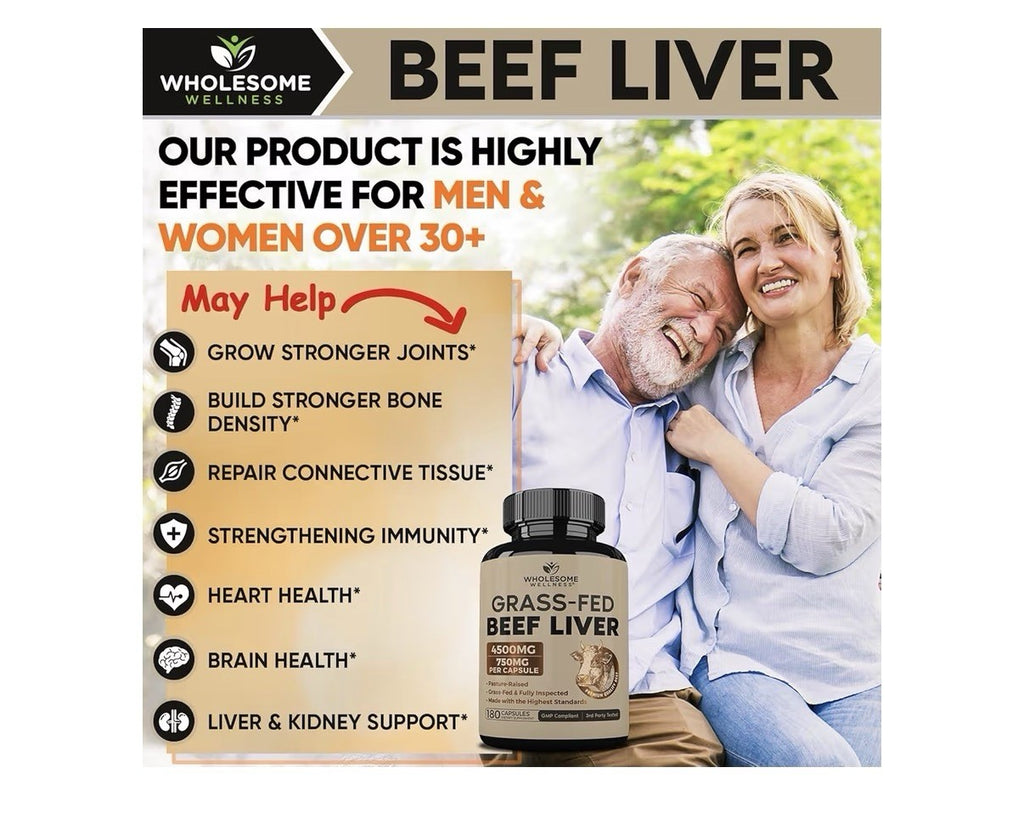 Wholesome Wellness Grass Fed Beef Liver Pasture Raised 180 Capsules
