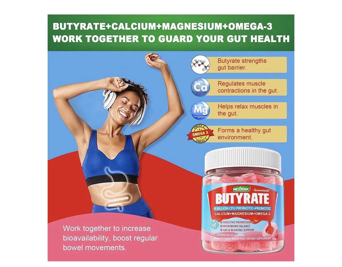Nextdia Butyrate Gummies 9 Billion CFU Probiotic +Prebiotic+Postbiotic 60gummies