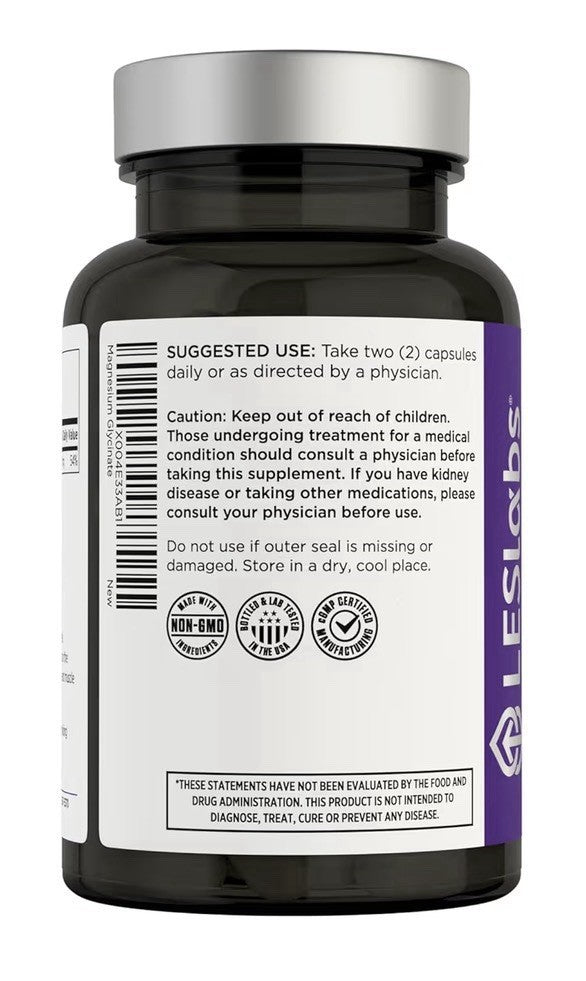 LES Labs Magnesium Glycinate Supports Restful Sleep Heart Health Digestive 120ca