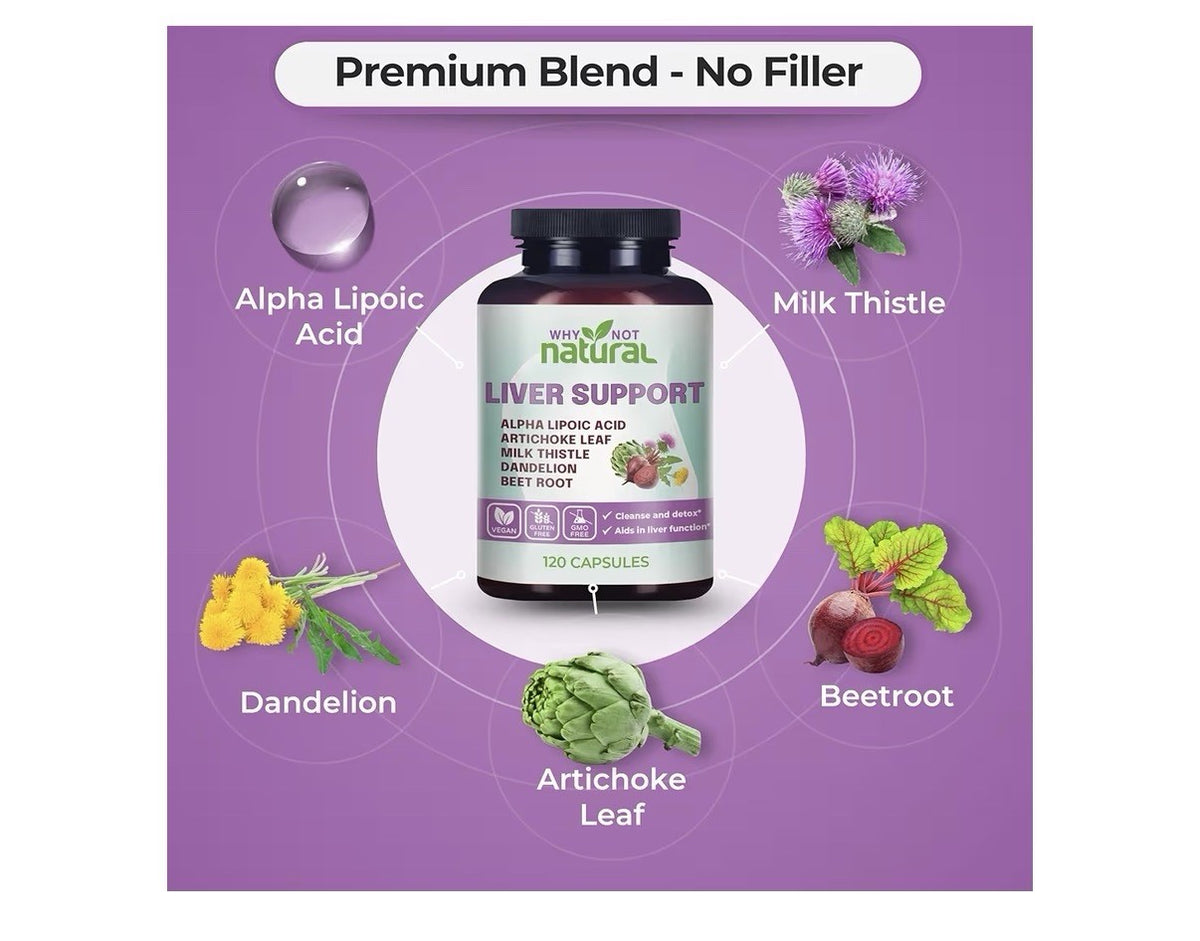 Why Not Natural Liver Support Detox Cleanse 5in1 Liver Health Supplement 120Caps