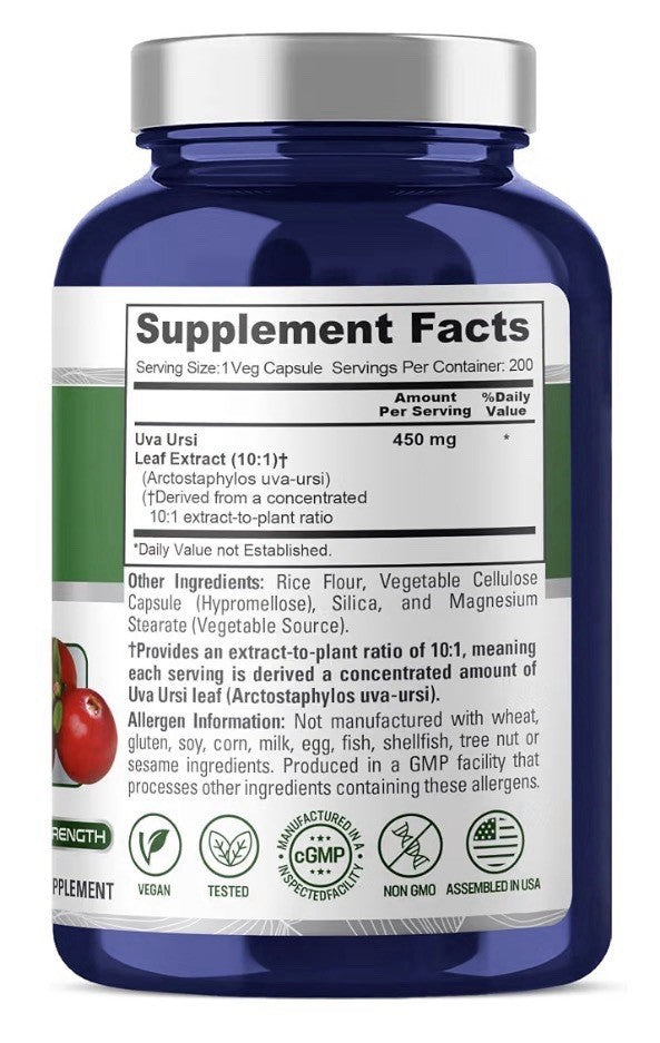 NusaPure Uva Ursi 450 mg Per Capsule 200 Veg Capsules 200 Servings