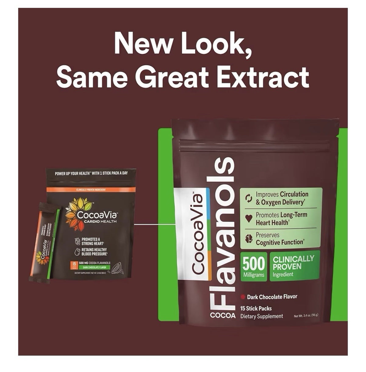 CocoaVia Cocoa Flavanols Powder Heart Circulation Cognitive Health 30 Sticks