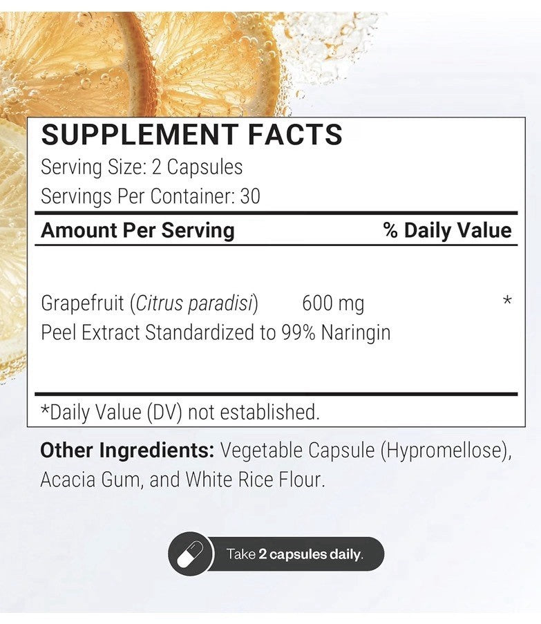 Supersmart Grapefruit Extract 99% Naringin 600mg per Day 60 Vegetarian Capsules