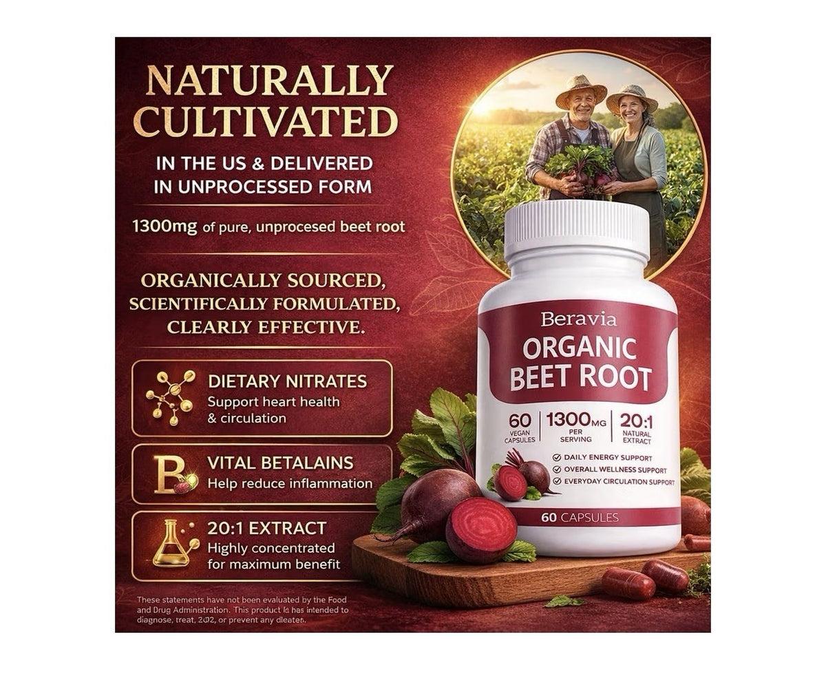 Beravia Organic Beet Root Circulation Support Overall Wellness Support 60capsule