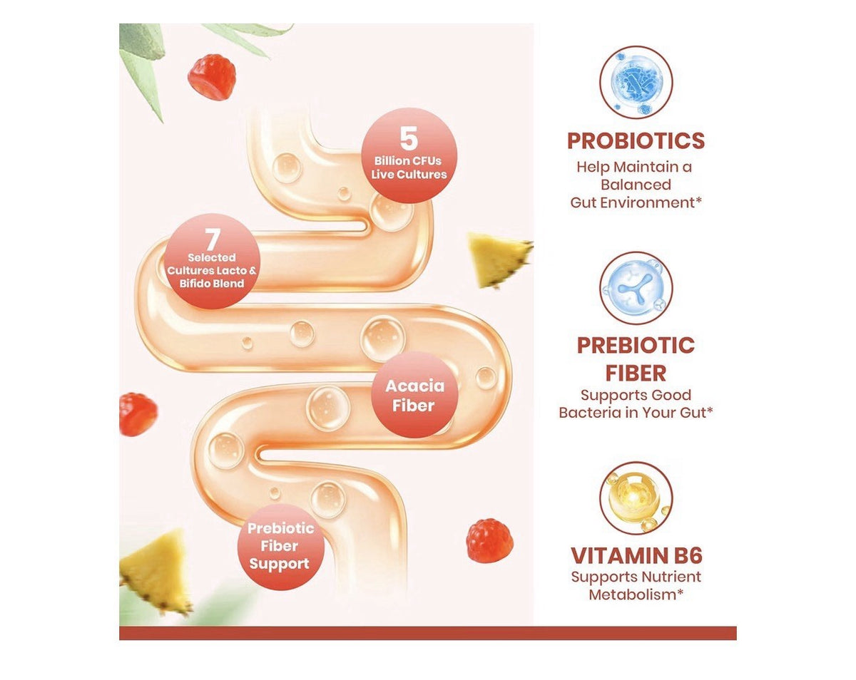 VEV Probiotic Gummies Supports Digestive Gut Flora Wellness For Women 90Gummuies