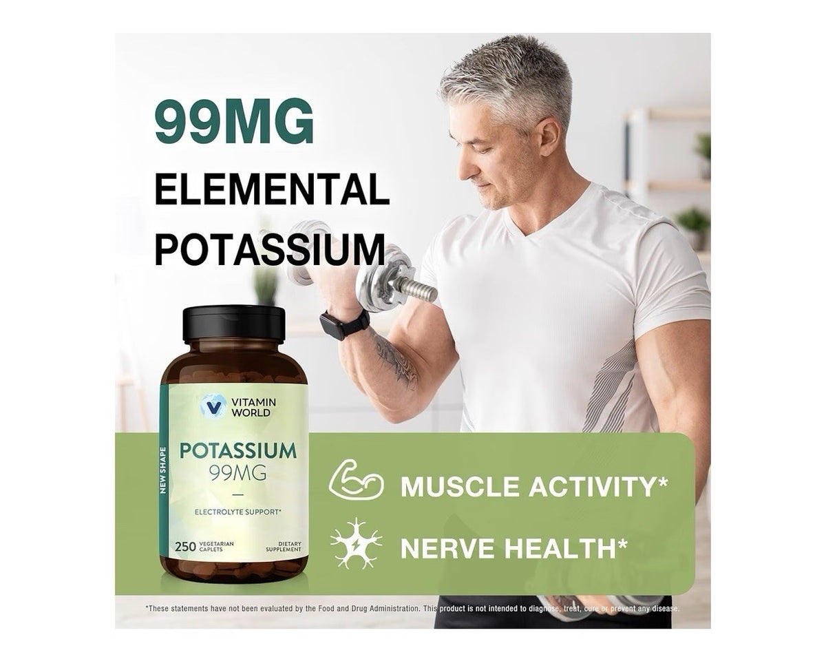 Vitamin World Potassium 99 mg Electrolyte Support Potassium Gluconate 250caplets