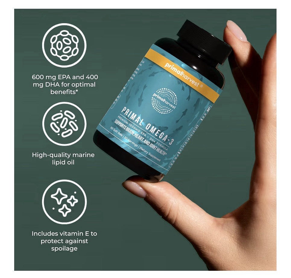 Primal Harvest Omega-3 EPA DHA Supports Brain Heart Joints Health 60 Softgels