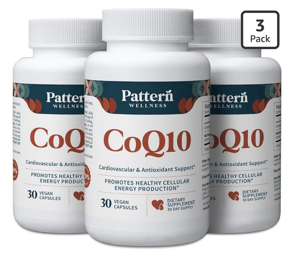 3 Pack Pattern Wellness CoQ10 Cardiovascular Antioxidant Cellular Energy