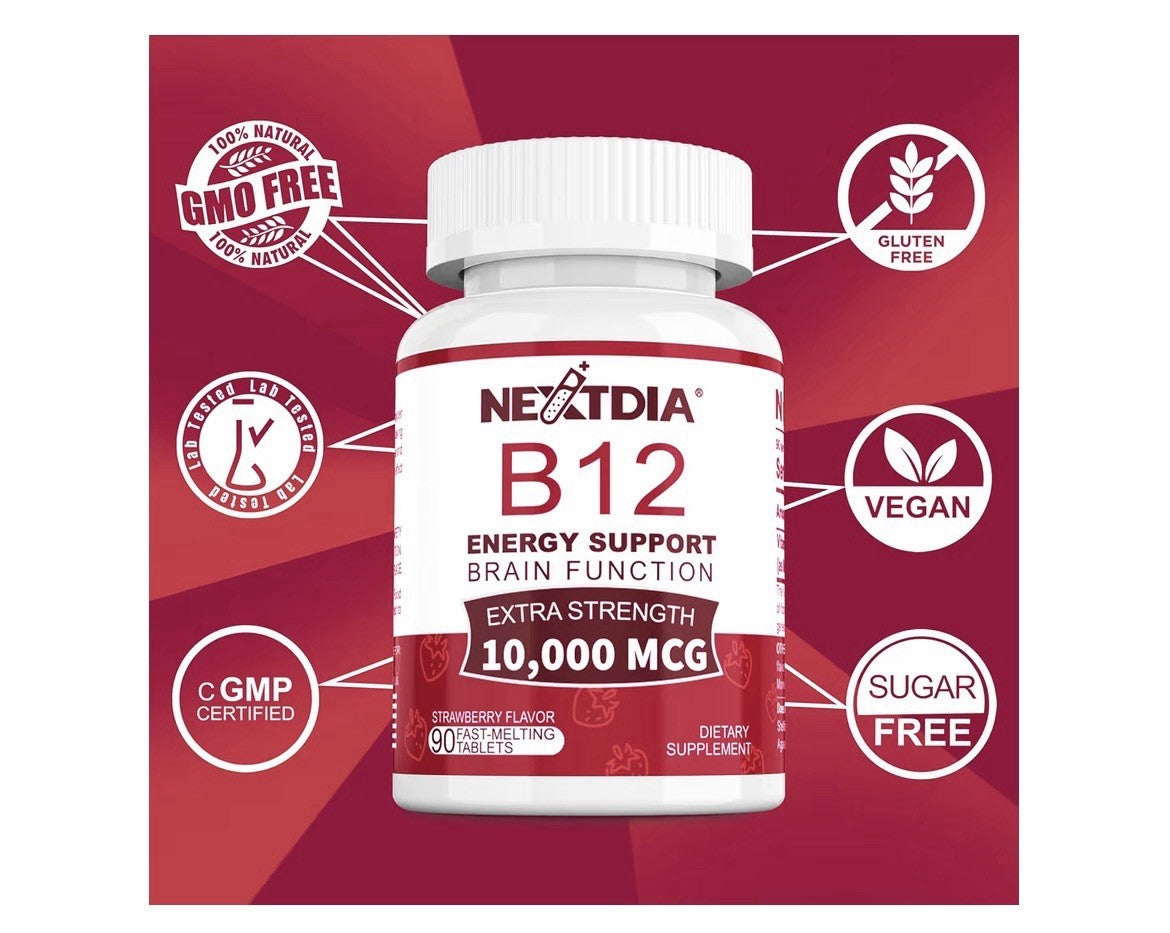 2 Pack Nextdia Vitamin B12 Energy Support Brain Function Extra Strength 10000mcg