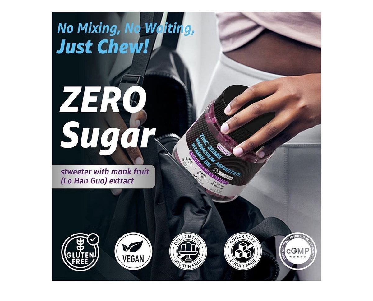Neviss Zinc Magnesium Aspartate Vitamin B6 Recovery Post Workout 2 Pack Gummies