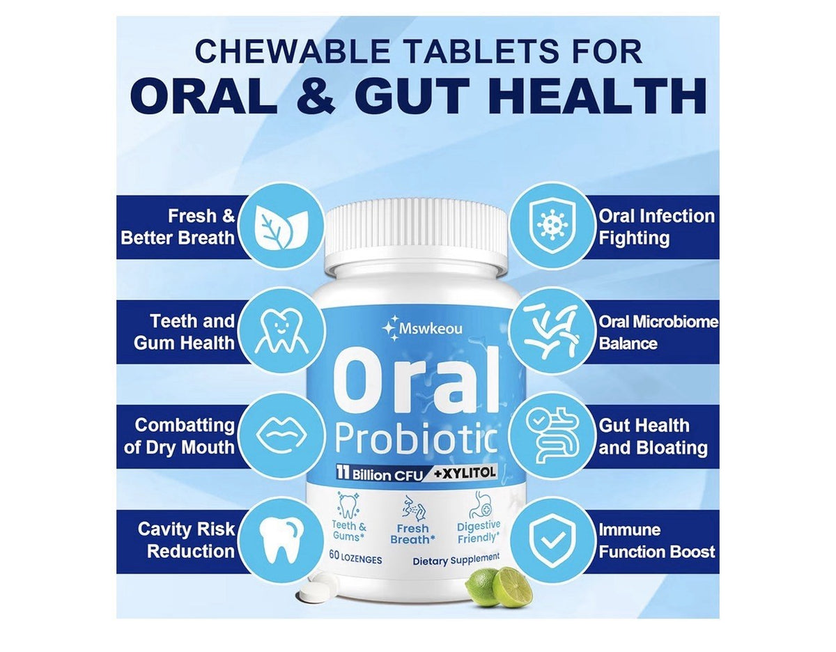 Mswkeou Oral Probiotics for Mouth Bad Breath for Adults 11 Billion CFU 60Lozenge