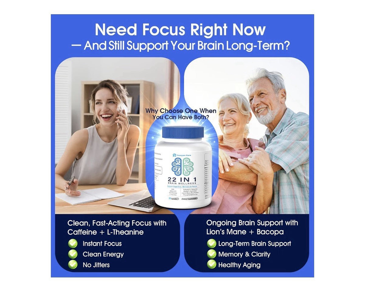 Tzaxyan Pure Brain Wellness for Memory Focus Clarity Cognitive Improvement 90cap