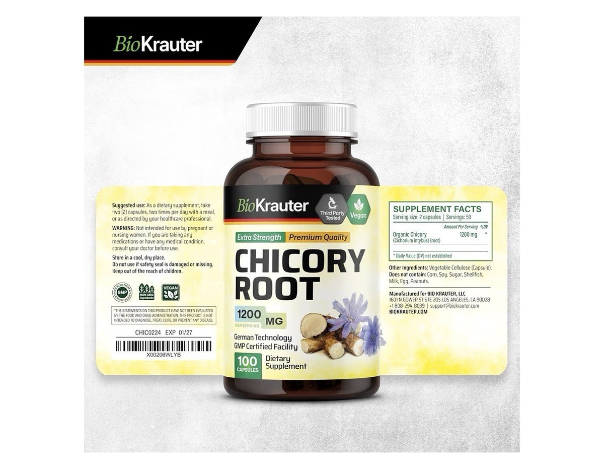 BIO KRAUTER Chicory Root Gut Digestive Support Prebiotic Fiber Supplement 100cap