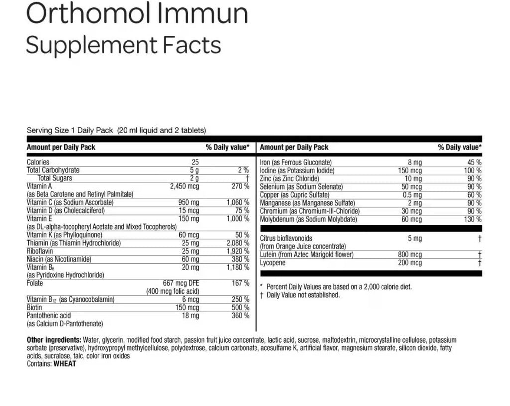 Orthomol Immun Immune Support Vials for Adults For Daily Health 7 Day Supply