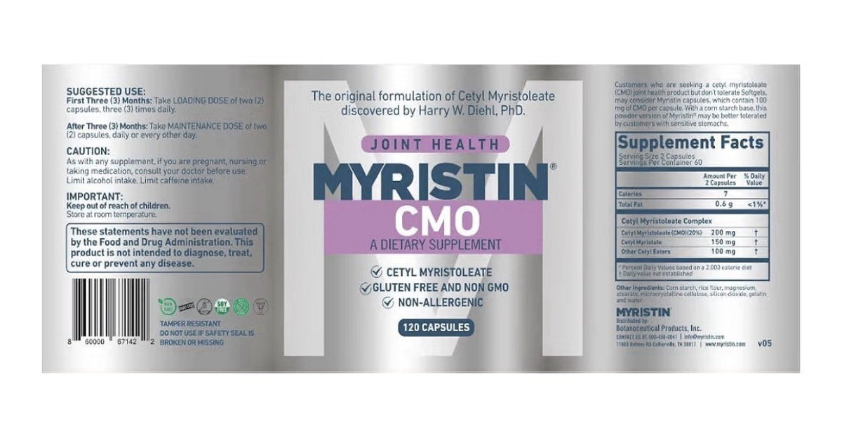 Myristin CMO Cetyl Myristoleate Joint Health 120 Capsules Dietary Supplement