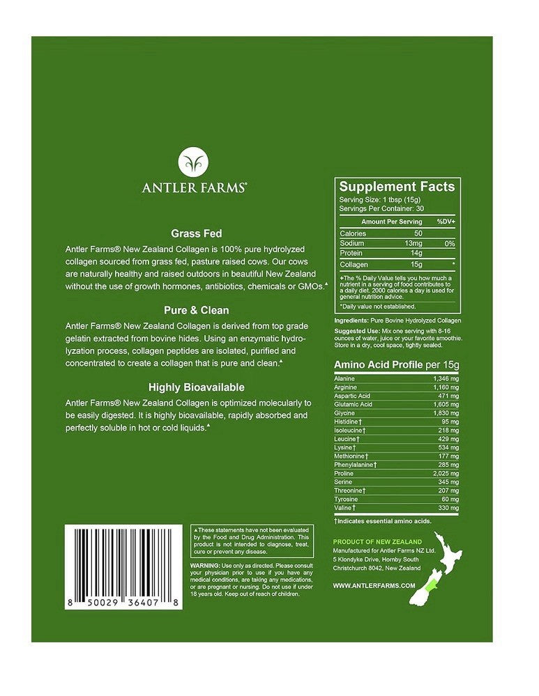 Antler Farms New Zealand Collagen Powder 100% Grass Fed Pasture Raised 1 LB