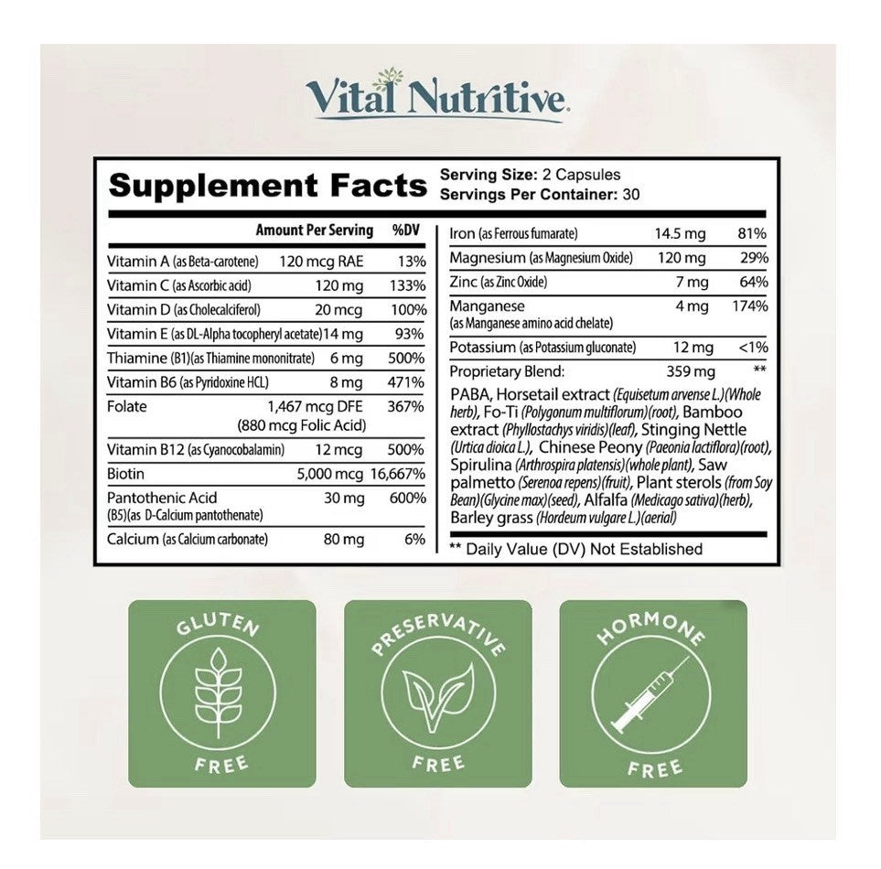 Vital Nutritive Vital Hair Complex Hair Skin Nails Health for Women & Men 120cap
