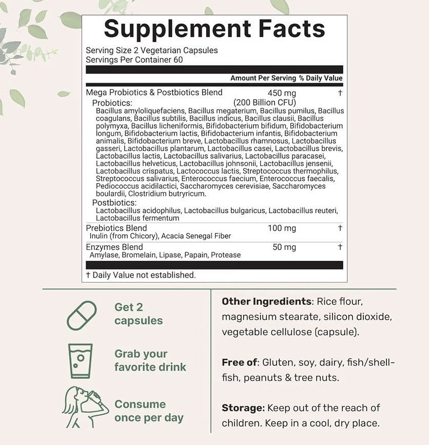 Micro Ingredients Mega Probiotics 40 Strains 200 Billion CFU 120 Veggie Capsules