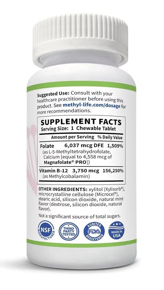 Methyl-Life B-Methylated II Chewable Methylfolate + Methyl B12 Subliminal 90Tab