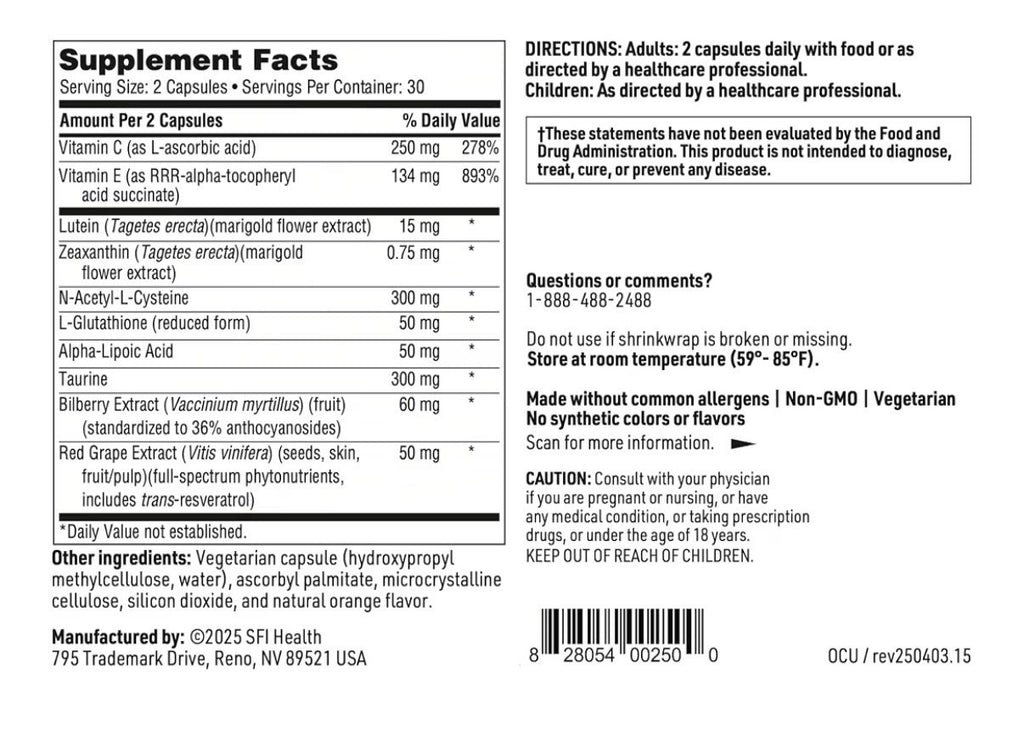 SFI Health Ocuthera Supports Eye Health Hypoallergenic Lutein, Zeaxanthin 60caps