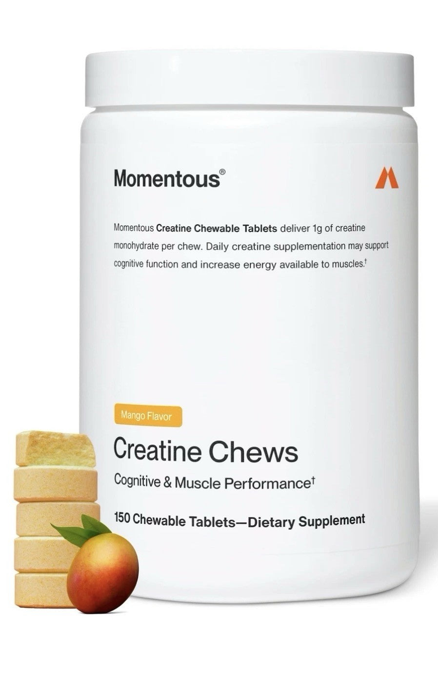 Momentous Creatine Chews Cognitive & Muscle Performance 150 Tablets Mango