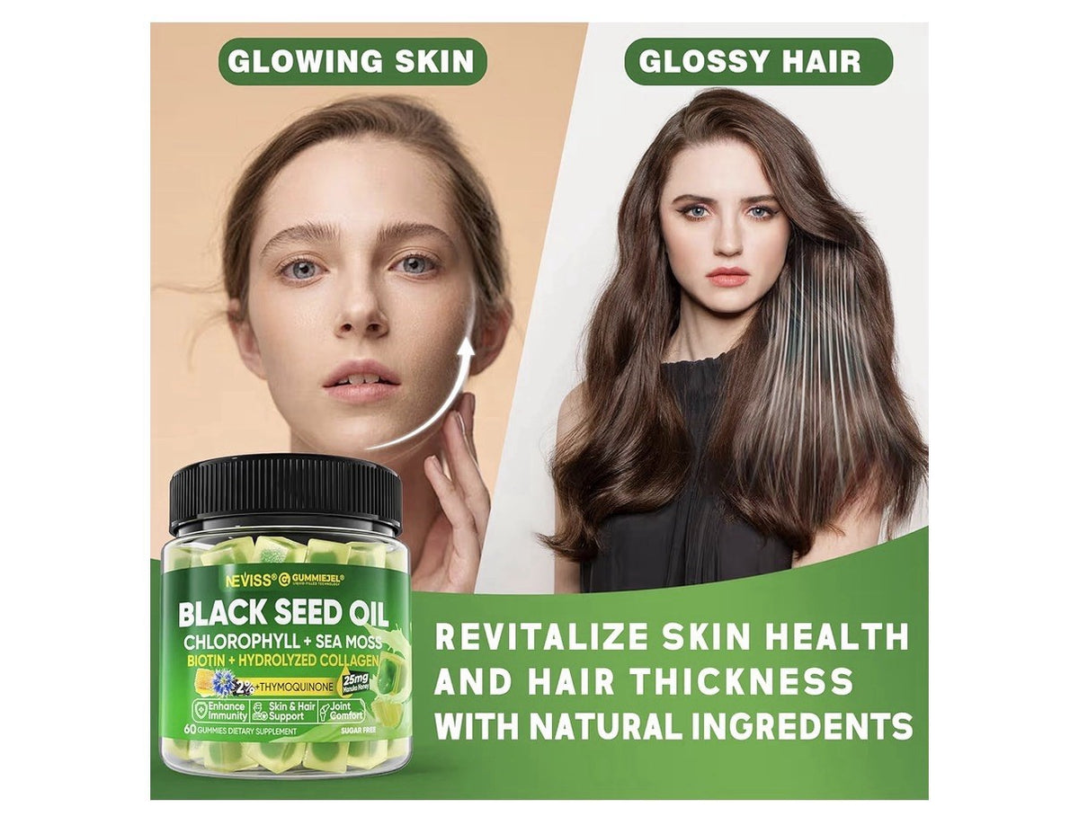 Neviss Black Seed Oil Gummies Chlorophyll Sea Moss for Adults & Kids 9+ 60gumies